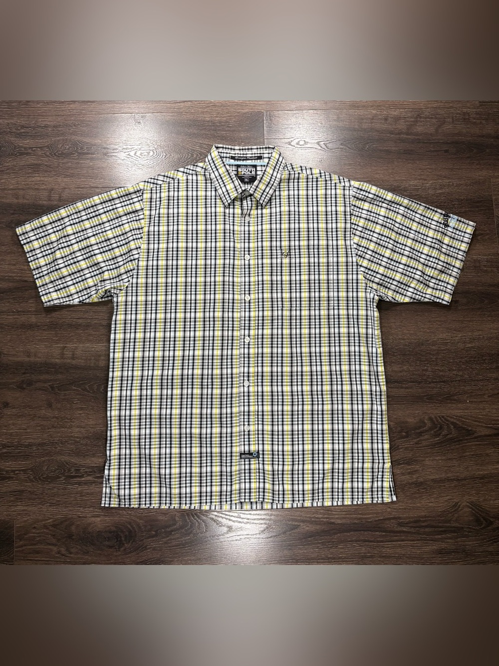South Pole Men's Short-Sleeve Plaid Button-Down Shirt - Yellow & Blue Size XL